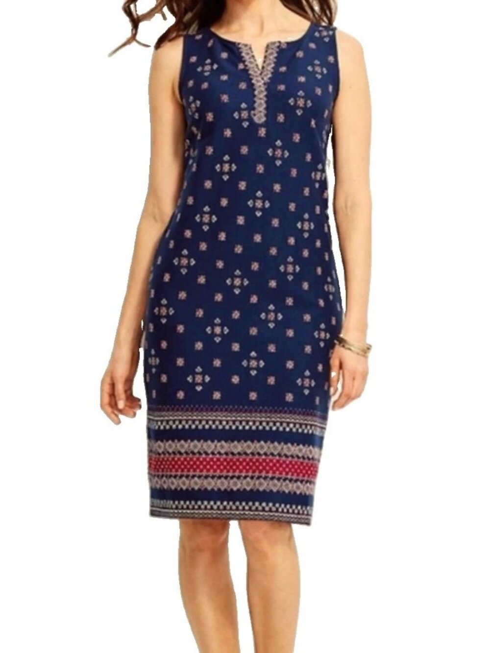 TALBOTS Navy Red White Paisley Print Sleeveless Sheath Dress Sz XS